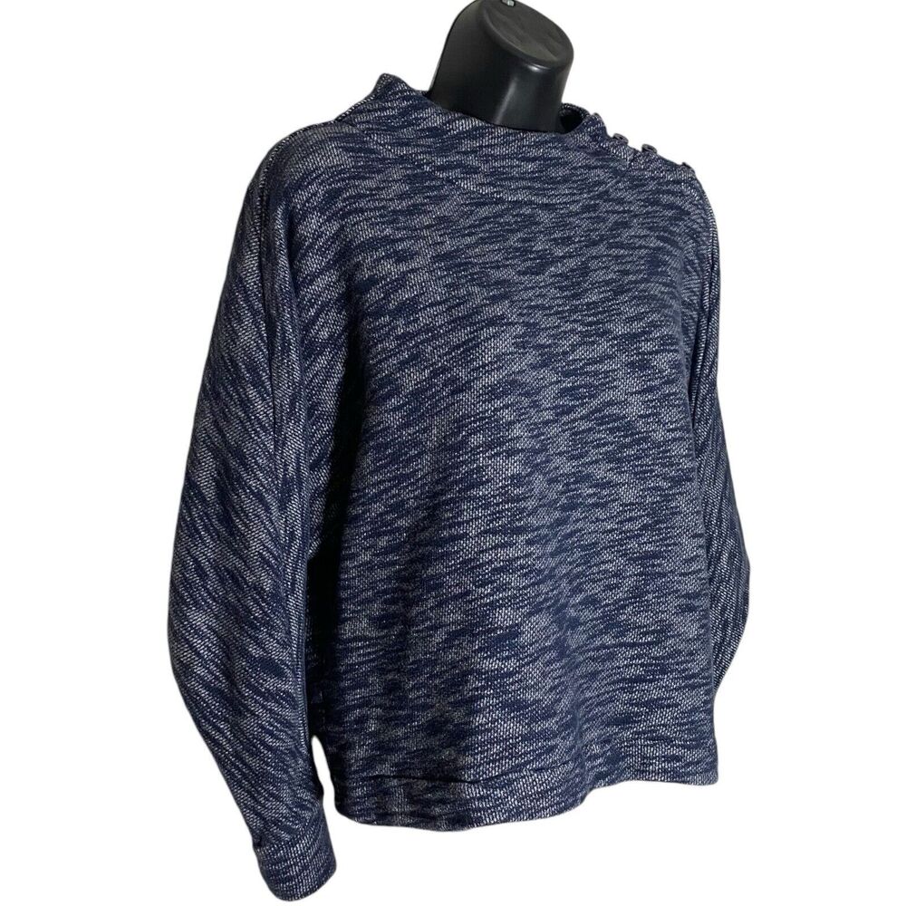 Point Sur Sweater Womens XS Blue Marled Cotton Mock Neck Oversized Preppy J Crew